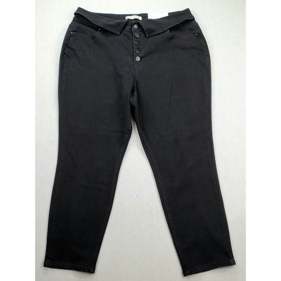 CC - Cato Skinny Jeans Womens 22W Solid Black Buttonfly Fold Over Stretch NWT - Picture 1 of 11